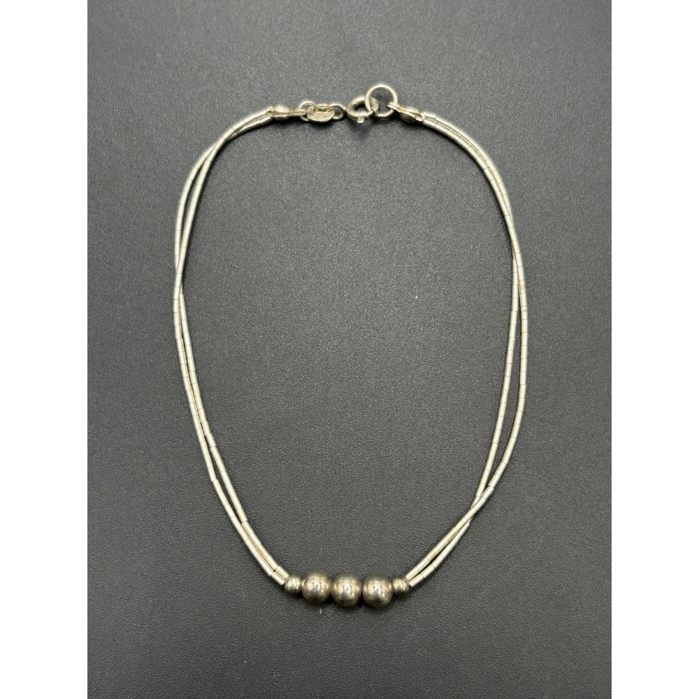 9" Sterling Silver Brad Ball Double Strand Bracelet C23